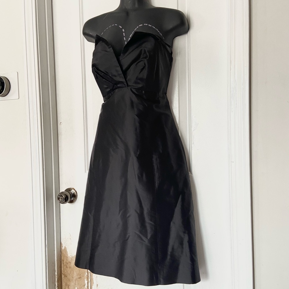 Coren Moore black satin strapless party cocktail dress